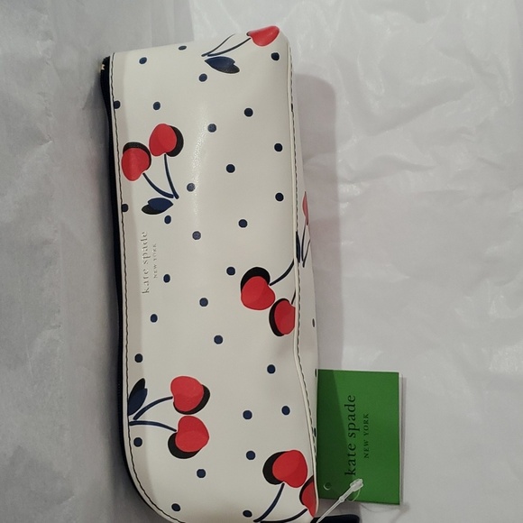 Kate Spade 4pc white‎ & blue polka-dot cherry print pencil case & accessories - Picture 3 of 11